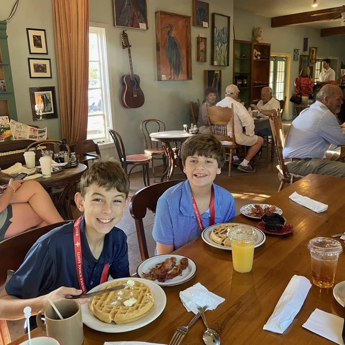 Students enjoy breakfast at the Birdman Cafe