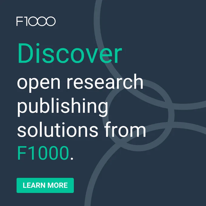 This is a square design graphic for F1000 which features the copy 'Discover open research publishing solutions from F1000. Learn more' 