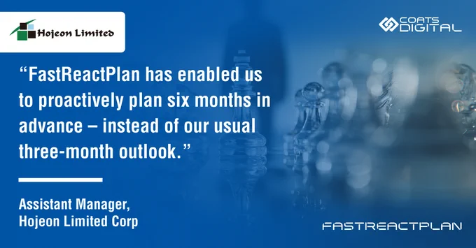 Hojeon improves capacity accuracy by 90% and production line scheduling by 10% with FastReactPlan, reduces overtime by 5%.