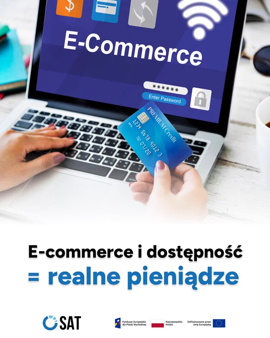 E-commerce i dostępność oznaczają realne pieniądze. Osoba robi zakupy online na laptopie, trzymając kartę płatniczą.