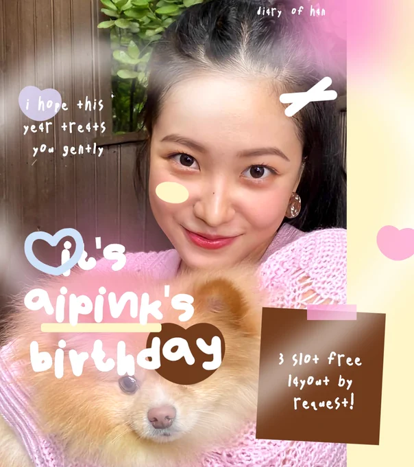RULES by Jihan! 👩🏻‍🍳

— claim by reply now - besok malam jam 21.00
— wajib rt head tweet
— satu orang=satu slot layout
— no hunter layout, akun kosongan, akun baru! <akan dicek satu per satu>
— layout gak boleh ditimbun! wajib langsung dipakai min. 3 hari
— setelah mendapat slot dan preview wajib so ucapan dan doa baik untuk merayakan ulang tahun aipink @LillPinkyy
— so gak boleh dihapus!

NOTES: ketahuan melanggar rules di atas akan aku blacklist permanent! 

FORMAT REPLY: happy birthday aipink! @LillPinkyy   wish   dua emoji bebas   nama katalog

CONTOH: happy birthday aipink! @LillPinkyy semoga sehat selalu, panjang umur, dan bahagia yaaa 🍪🥛 (pinku)