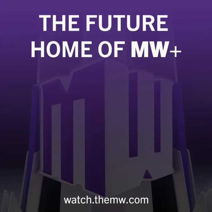 Purple graphic with white text promoting watch.themw.com as the future home of MW 