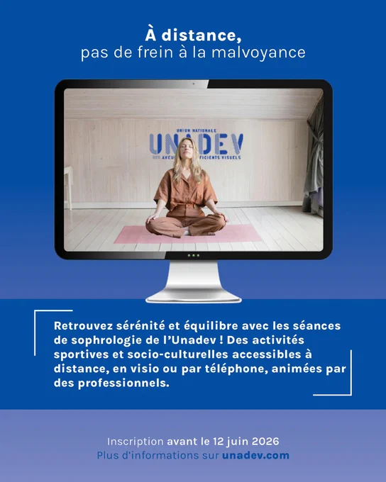 Image illustrant un ordinateur avec une personne sur l'écran pratiquant la sophrologie
