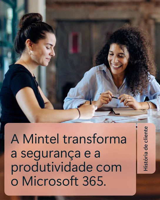 O texto diz: "A Mintel transforma a segurança e a produtividade com o Microsoft 365.
História de cliente"