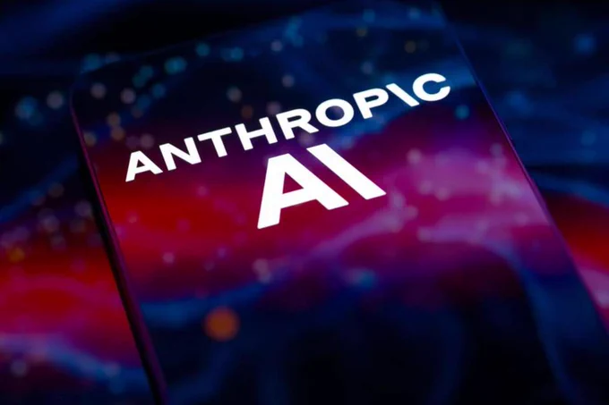 Anthropic AI logo displayed on a smartphone screen, illustrating AI's role in accelerating banking security fixes.