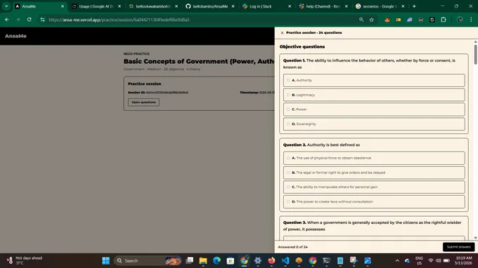 Students view while practicing the exam type standard questions generated by Gemma 4