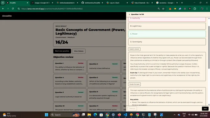 Students can review corrections and learn from their incorrect answers, powered by the Gemma 4 AI model.
