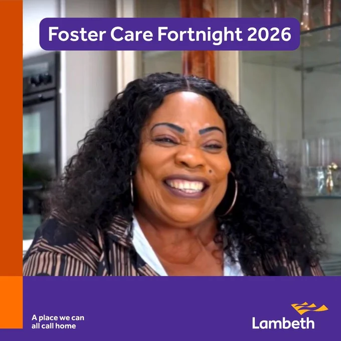 Lambeth Foster Carer Joan, a black heritage woman smiles for the camera