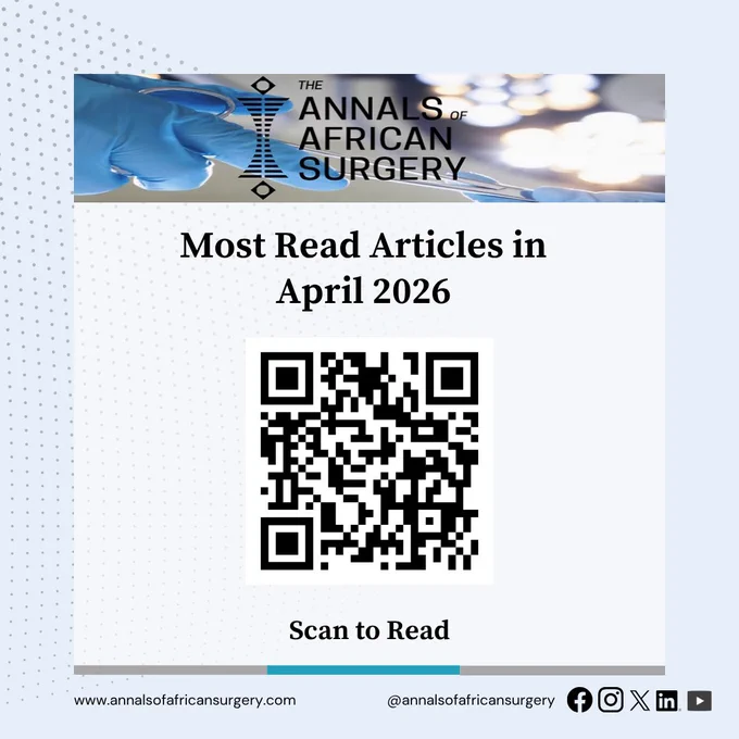 Most read articles, April 2026.
Access here: https://www.annalsofafricansurgery.com/
Keep reading. Keep citing. Let’s keep African surgical research visible and impactful.

#AnnalsOfAfricanSurgery #CiteAfricanResearch #Surgery #GlobalSurgery
@AJPPEditors @HealthProfKE @arumwesta 