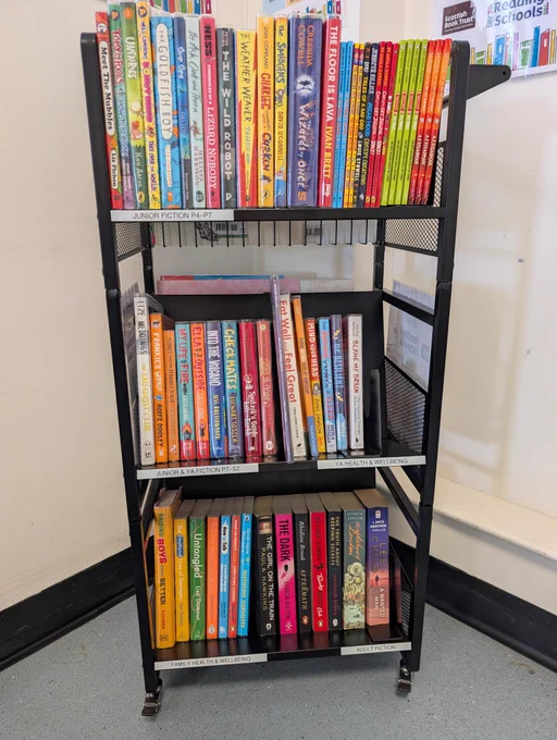 Mini family lending library in school waiting area