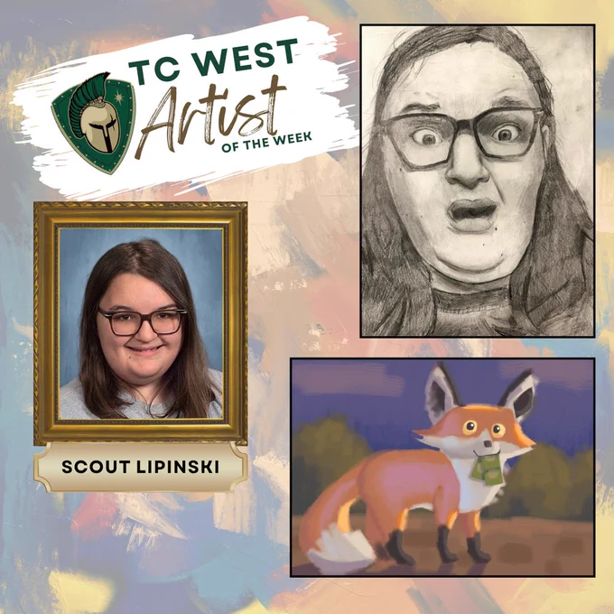 Collage of three images: one woman in glasses, a logo, a drawing of a fox, and a title.