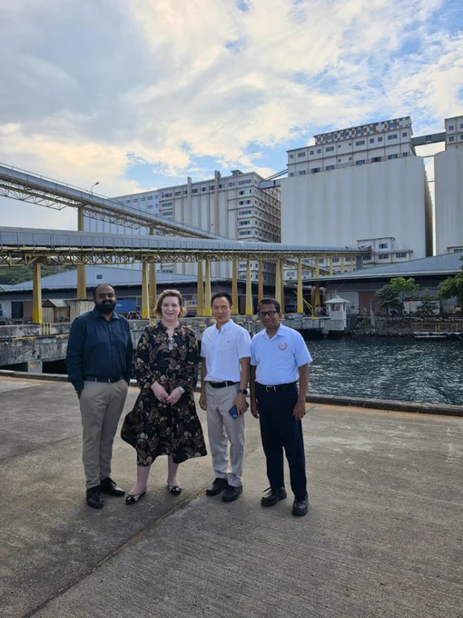 High Commissioner, Isabelle Martin and officials from Prima at Prima's flour milling complex in Trincomalee.
