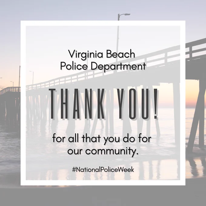 Expressing gratitude for community service during National Police Week over a serene pier sunset.