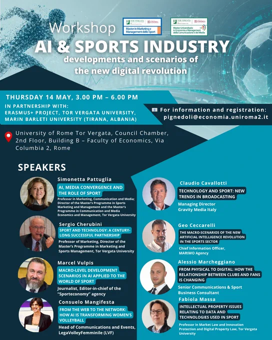 🔗 In collaboration with the Erasmus  Project, University of Rome Tor Vergata and Marin Barleti University (Tirana, Albania) — a cross-border dialogue on the innovation models reshaping the global sports industry. 📍 University of Rome Tor Vergata, Council Hall, 2nd Floor, Building B — Faculty of Economics, Via Columbia 2, Rome