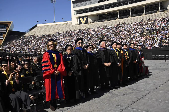 Vanderbilt University honored 50 retiring faculty members on May 8 for their years of service by bestowing upon them the title of emerita or emeritus faculty during Vanderbilt’s Commencement ceremony at FirstBank Stadium.