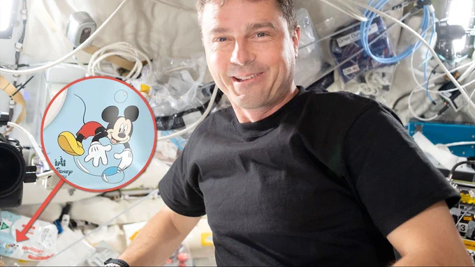 A "hidden Mickey" Mouse is revealed in the background of a photo taken during NASA's Artemis II moon mission. The global icon can be found on a package of wet wipes. (NASA/Kimberly Clark)