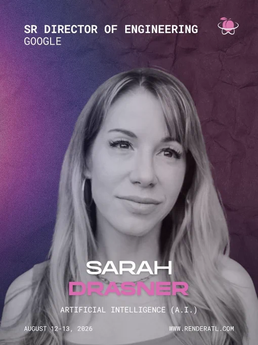 Picture of Sarah with a purple background saying she's speaking about AI on August 12-13