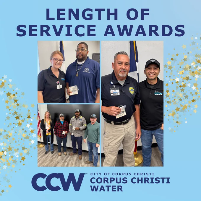 Corpus Christi Water staff celebrating length of service milestones. 