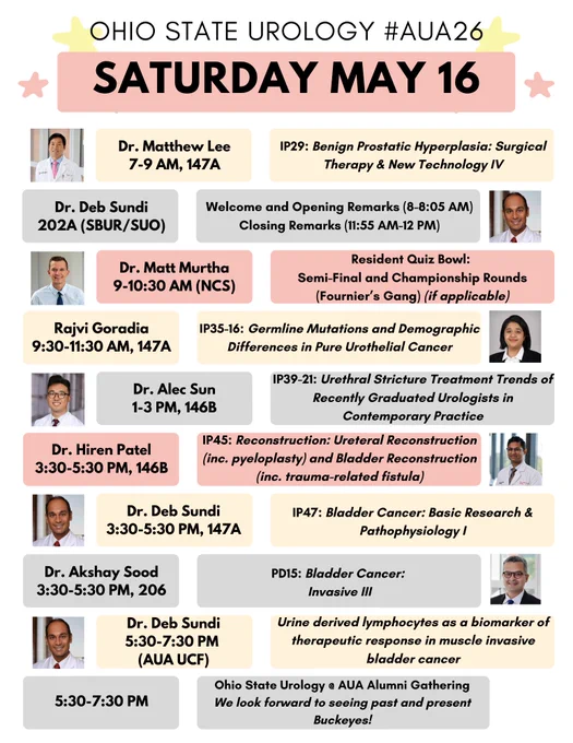 Schedule for Saturday 5/16 with headshots, presenter, and presentation details. 
