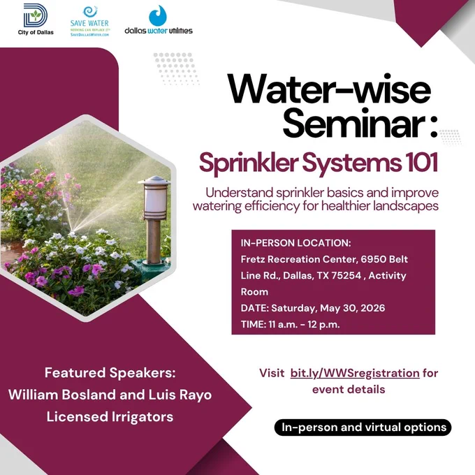 Image of garden being watered by sprinklers. 