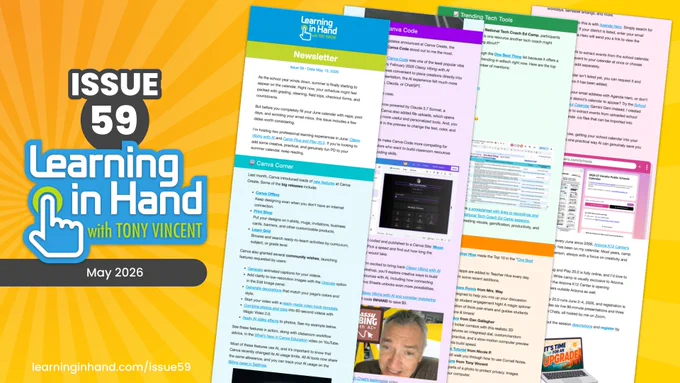 Graphic showing thumbnails of the contents of Issue 59 of the Learning in Hand Newsletter
