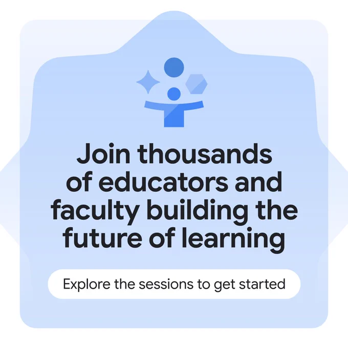Graphic with an educator icon. Text: "Join thousands of educators and faculty building the future of learning. Explore the sessions to get started."