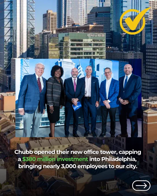 Mayor Cherelle L. Parker, Pennsylvania leadership, and executives from Chubb.