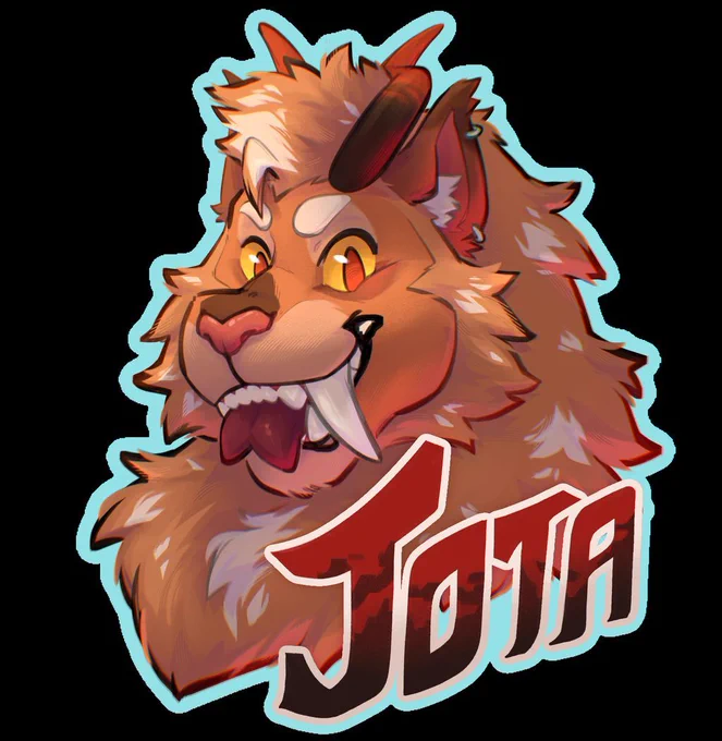 "Badge" style of illustration, showing a character's bust and their name (Jota)