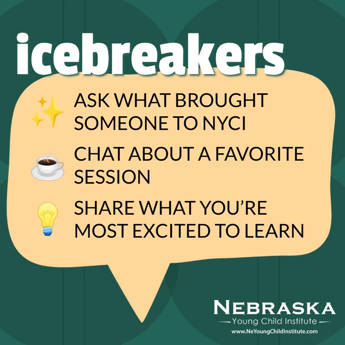 Icebreaker prompts encouraging attendees to share why they came to NYC, discuss a favorite session, and express what excites them about learning.