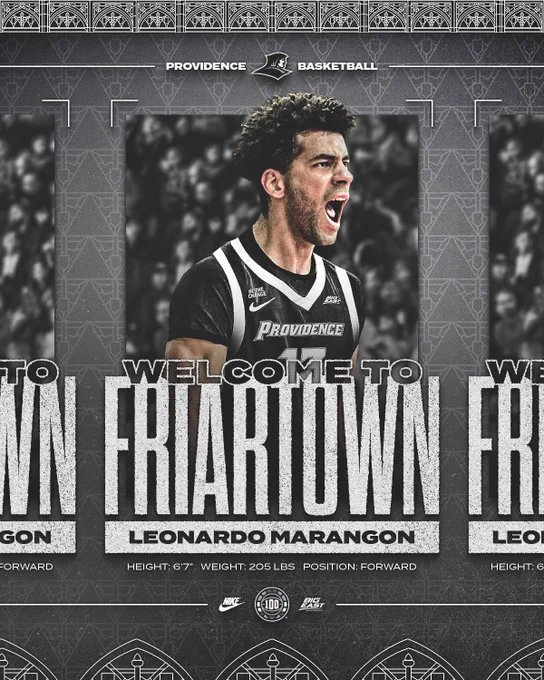Leonardo Marangon Welcome to Friartown height six feet seven inches tall, weight two hundred five pounds, position forward
