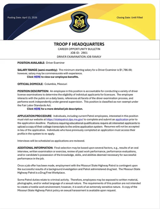 Driver examiner requirements