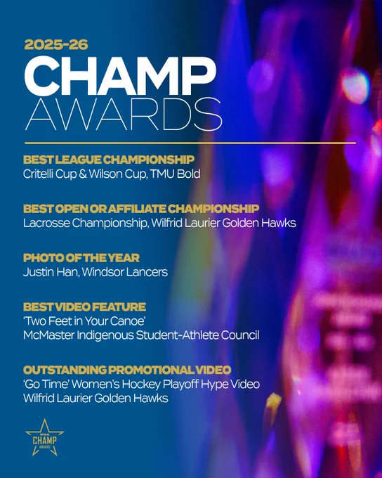 Graphic on blue background with gold and white text listing the CHAMP Award recipients alongside photos from the winning campaigns and initiatives.