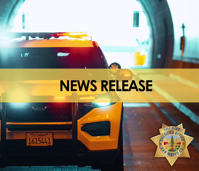 A graphic includes a photo of a patrol car in a tunnel featuring a yellow banner with the words News Release. 