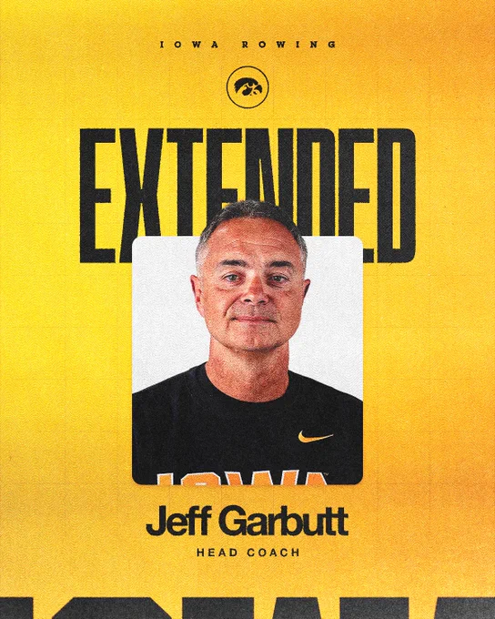 Graphic announcing Head Coach Jeff Garbutt has signed a contract extension though 2029 for the Iowa women’s rowing team.