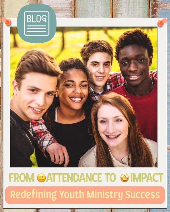 A diverse group of happy teenagers posing for a photo outdoors, highlighted by a blog icon showing it's related to a youth ministry topic. The scene is bright and inviting.