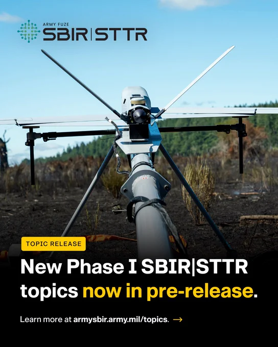 \uD83D\uDCE2 Two Army FUZE SBIR|STTR now in pre-release:\n\n\uD83D\uDD39 ARM26BX02-NV005: Multifrequency Position, Navigation, and Timing (PNT) Antenna Solution\n\uD83D\uDD39 ARM26BX02-NV004: Scalable Agile Manufacturing of Launched Effects 