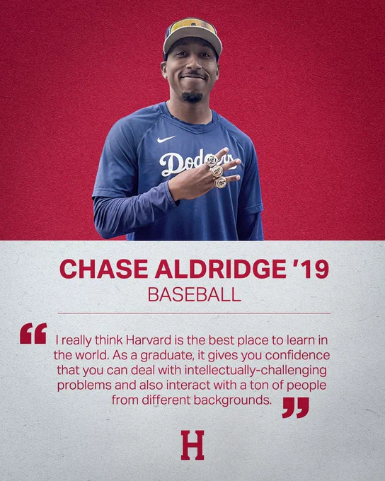 Graphic featuring cutout photo of Chase Aldridge '19 with quote "I really think Harvard is the best place to learn in the world. As a graduate, it gives you confidence that you can deal with intellectually-challenging problems and also interact with a ton of people from different backgrounds."