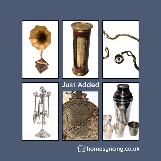 Gramaphone Speaker, Thermometer, compass on chain, diver's helmet bar utensils, cocktail set, astrolabe. homesyncing.co.uk Just added