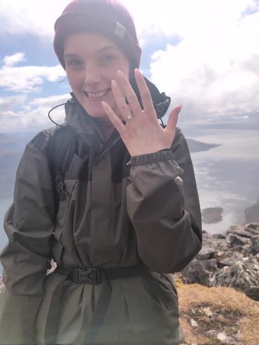 My fiancé, at the top of Beinn Sgritheall with her ring