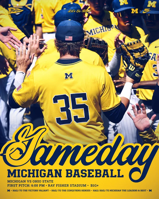 Michigan Baseball Gameday, Wear Maize
MICHIGAN VS OHIO STATE
FIRST PITCH: 6:00 PM • RAY FISHER STADIUM •  B1G 
