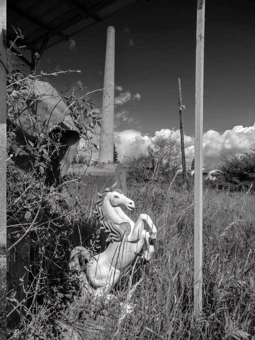 abandoned corners, wild grass, broken machines, stray dogs, old cars, and heavy skies — fragments of life fading quietly in the balkans. black and white street photography from kosovo and metohija by serbian photographer ivan maksimović.