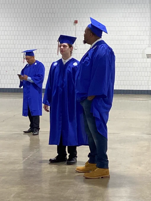 Photos of students lining up before RCC’s 2026 Commencement Ceremony. 