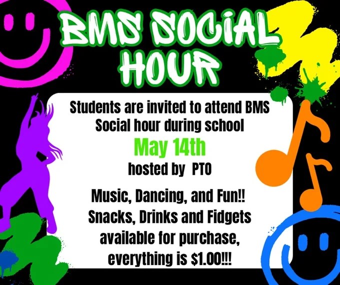 social hour flyer for fun, snacks and dancing