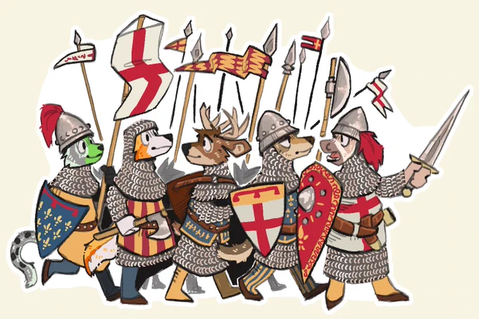 A band of creatures, bearing heraldry and signs of allegience to the Pope - the Guelphi.