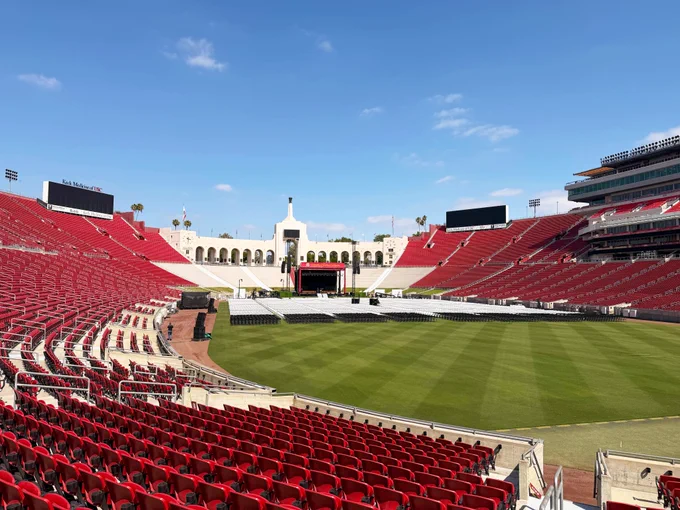 The LA Coliseum ready for USC 2026 Commencement