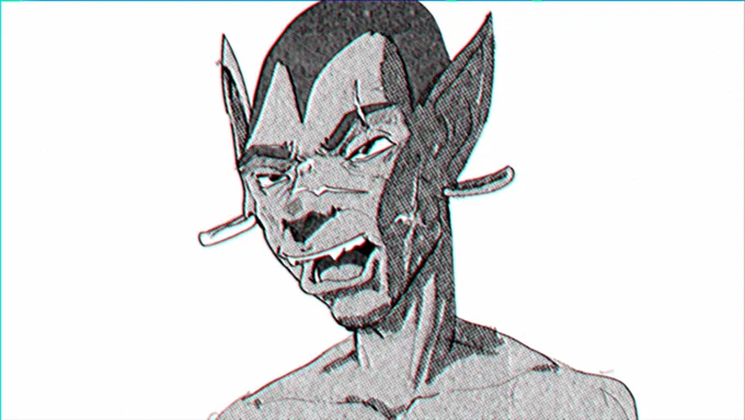 A goblin laughing with earrings.