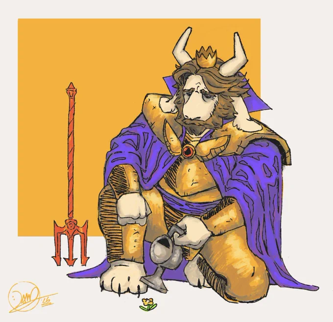 Art of Asgore from Undertale, watering a little flower.

Was pleasantly surprised how this one came out, shouldve done more on the rendering side admittedly but whatever.
Drew it months ago so I need to post it and move on Im afraid

press like if you want, ok thanks for stopping by stay safe loveyoubye
