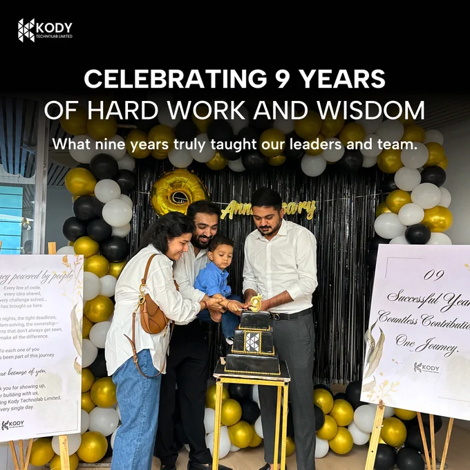 Kody Technolab leaders and team members sharing insights during the company’s 9th anniversary celebration event