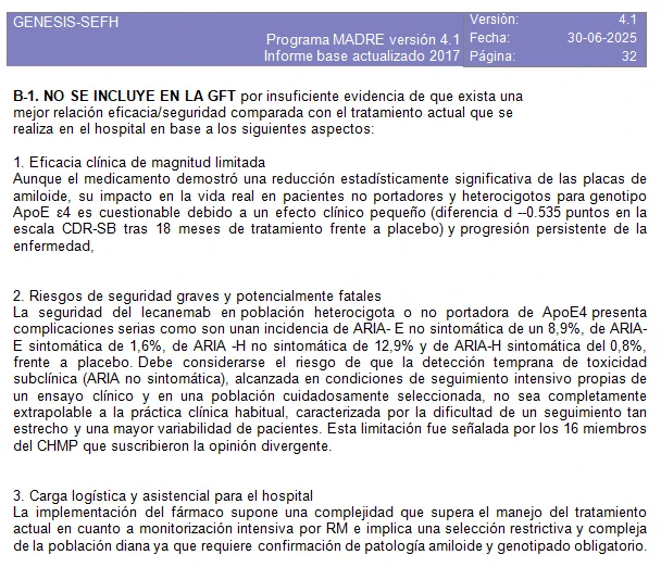 Conclusiones del informe GENESIS-SEFH 4/8/2025