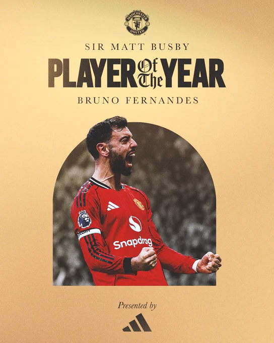 Bruno Fernandes wins our Sir Matt Busby Player of the Year award, presented by adidas.